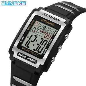 SYNOKE-Men's Rectangular Sports Electronic Watch, Night Light, Large Screen, Alarm Clock, Retro Trend, Waterproof, 50m