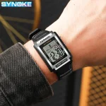 SYNOKE-Men's Rectangular Sports Electronic Watch, Night Light, Large Screen, Alarm Clock, Retro Trend, Waterproof, 50m