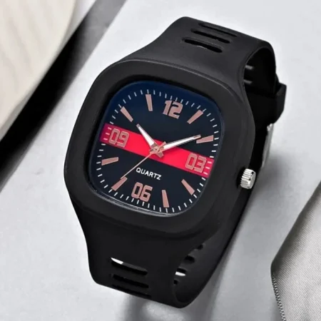 Black Band Sport Quartz Watches for Men and Women, Square Wristwatch, Casual Couple Watch