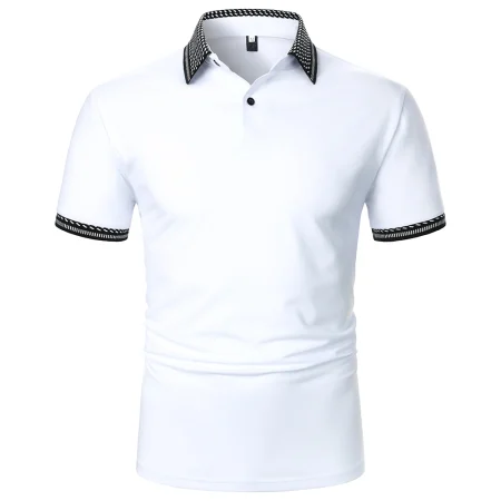 Men's Short Sleeve Polo Shirt, Lapel Rib Polo, Monochrome Casual Top, Urban Business, Summer Fashion, Newin