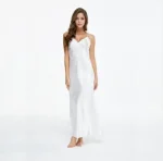 Lace V-neck Nightgown White Pajamas for Women Spaghetti Strap Long Sleepwear Nightwear ARD501W