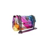 Women's Spliced Bag, Crossbody Bag, Shoulder Bag, Wave Pattern, Eagle Icon, Head on Front Joint, Rainbow Colorful Patchwork