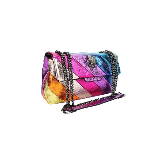 Women's Spliced Bag, Crossbody Bag, Shoulder Bag, Wave Pattern, Eagle Icon, Head on Front Joint, Rainbow Colorful Patchwork
