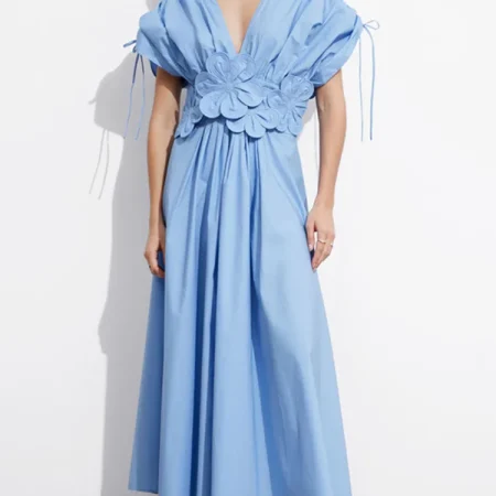 Lanmrem Women's V-neck Short Sleeve Floral Dress High Waist A-line Dresses Summer Elegant Party 3D Print New 32C1128