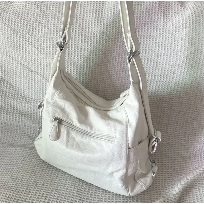 White Soft Leather Shoulder Bags for Women, Shopping Bags, Classic Shopping Bags, Open Zipper, Female