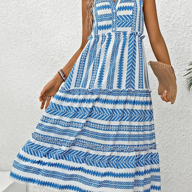 Women's Sleeveless Printed Bohemian Dress Mid-length V-neck Loose Casual Comfortable Holiday Spring Summer Dress