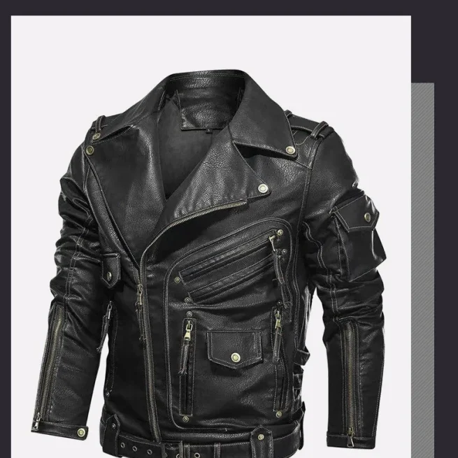 Men's PU Leather Jacket, Men's Faux Leather Coats, Zipper Pockets, Outwear, Winter, Autumn, Fashion