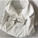 White Soft Leather Shoulder Bags for Women, Shopping Bags, Classic Shopping Bags, Open Zipper, Female