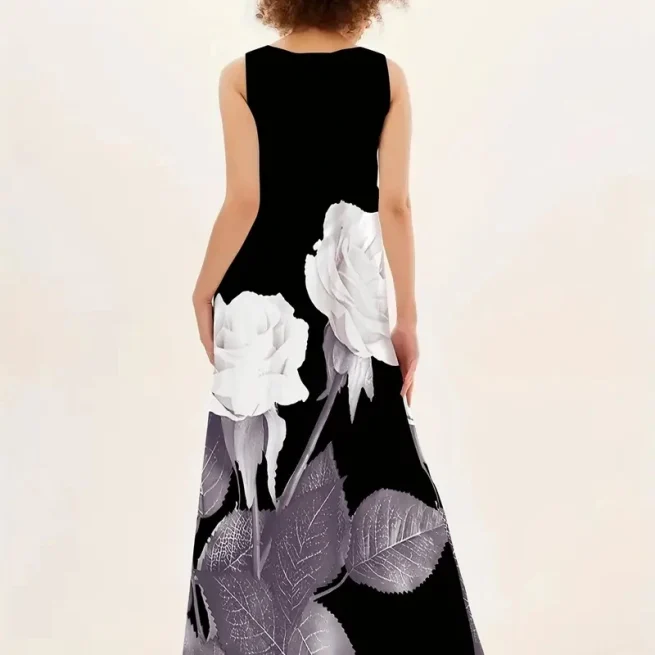 2024 New Women's V-neck Printed Sleeveless Long Dress Summer Sexy Dress Cross-border Trade in Europe and America