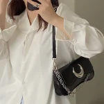 Vintage Women Shoulder Bag, Moon Lock, Black Crossbody Bag, Street Bag, Advanced Female, Luxury Fashion, Trend