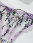 Purple Embroidery Lingerie Set for Women, Sheer Bra, Brief Underwear Set, Sexy Strappy Intimates