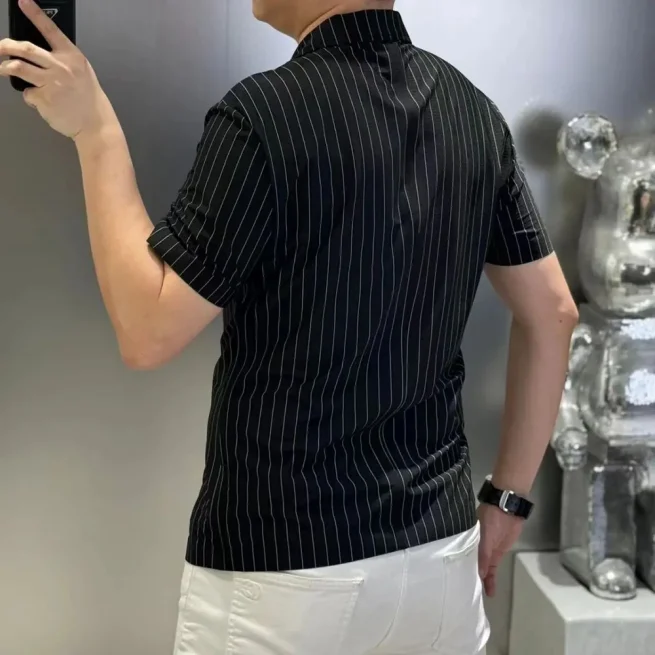 Men's Casual Shirt Classic Office Short Sleeve Suit Striped Print Cardigan Tops Trend Summer Fashion 2024