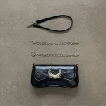 Vintage Women Shoulder Bag, Moon Lock, Black Crossbody Bag, Street Bag, Advanced Female, Luxury Fashion, Trend