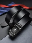 Men's Automatic Buckle Leather Belt Toothless Buckle Smooth Business Jeans High Quality New Fashion 120cm