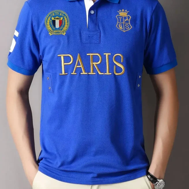 Luxury Fashion Pure Cotton Polo Shirt Men Ropa Sportswear Casual Football Blue Paris Countryman Embroidery Golf Top
