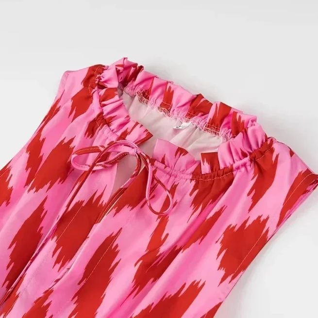 Women Chic Round Neck Sleeveless Big Swing Dress, Women Beach Robe, Patchwork Print, Holiday, Summer Fashion, New