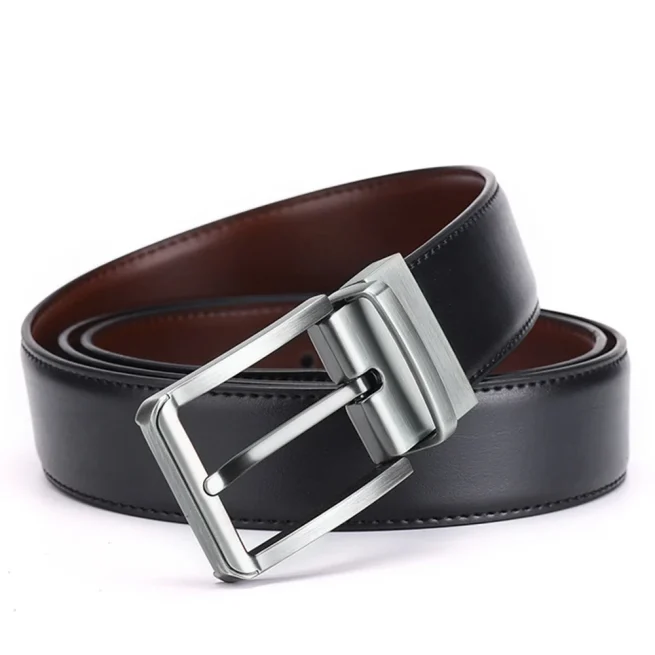 Men's genuine leather double-sided belt, men's luxury strap, laser engraving, retro pin buckle, high quality, new fashion