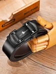 Men's Automatic Buckle Leather Belt Toothless Buckle Smooth Business Jeans High Quality New Fashion 120cm