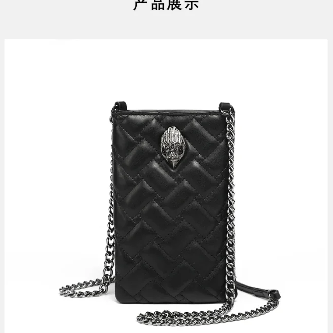 PU Soft Leather Handbag for Women Black Kurt G Shoulder Bag Eagle Head Diamond Lattice Fashion Trendy Small Tote Bag