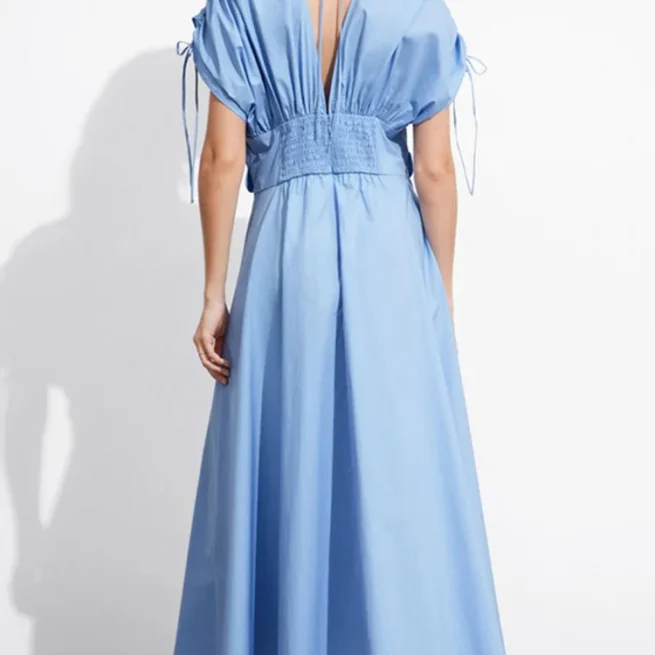 Lanmrem Women's V-neck Short Sleeve Floral Dress High Waist A-line Dresses Summer Elegant Party 3D Print New 32C1128