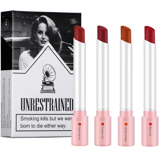 Waterproof Matte Long Lasting Makeup Lipstick Set, Tint Lip Gloss, Pomade Cosmetics Kits, 4 Colors