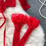 3pcs Kids Lace Floral Transparent Bra Brief Suit Tight Erotic Underwear Sexy Intimate Lingerie Stockings Set Women Fashion