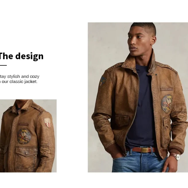 Men's Distressed Brown Calfskin Leather Jacket,Custom Short Coats,Classic,Elegant,Spring and Autumn,New Products