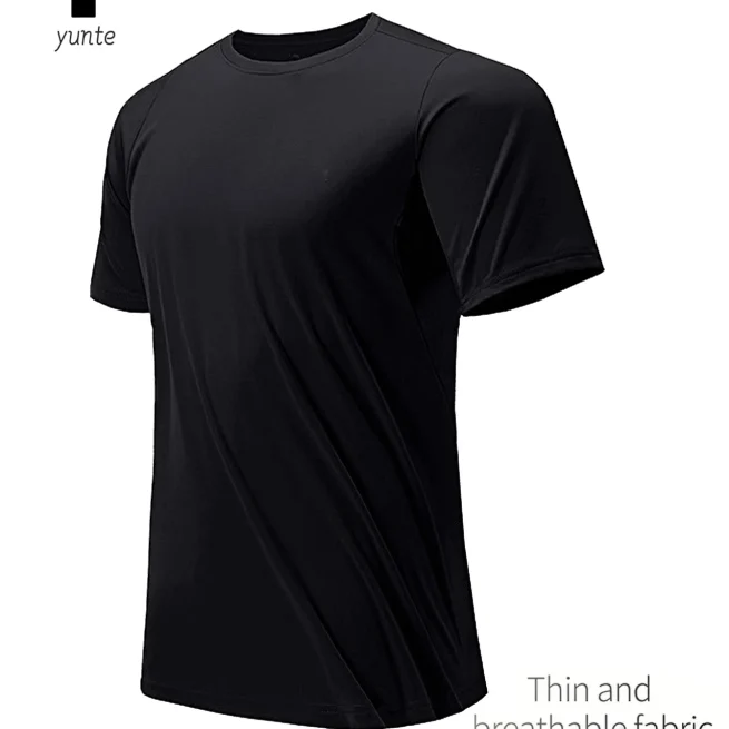 Ultralight Black Men's Round Neck T-Shirt Quick Dry Breathable Sweat Shirt for Fitness Gym Running Plaid Lightweight Quick Dry Short Sleeve Moisture Wicking