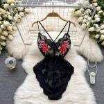 Chilligio-Women's Floral Lace Embroidery Bodysuits,One Piece Bodysuits,String Jumpsuit,Sheer Catsuits,Erotic,Vintage,Sexy,Combination