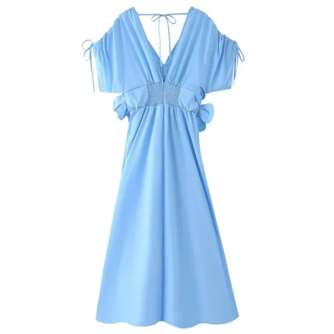 Lanmrem Women's V-neck Short Sleeve Floral Dress High Waist A-line Dresses Summer Elegant Party 3D Print New 32C1128