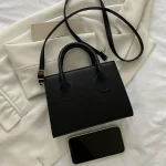 Small Square Top Handle Bag, Minimalist Black, All-match, Classic Shoulder Bag for Work