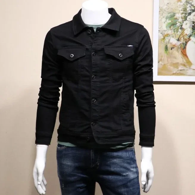 Men's Slim Fit Button Down Denim Jacket,Men's Denim Coats,Black Stylish Jacket,Original Coats,High Quality,Cheap Price,Winter,Autumn,2024
