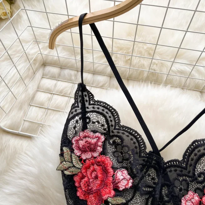 Chilligio-Women's Floral Lace Embroidery Bodysuits,One Piece Bodysuits,String Jumpsuit,Sheer Catsuits,Erotic,Vintage,Sexy,Combination