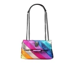 Women's Spliced Bag, Crossbody Bag, Shoulder Bag, Wave Pattern, Eagle Icon, Head on Front Joint, Rainbow Colorful Patchwork
