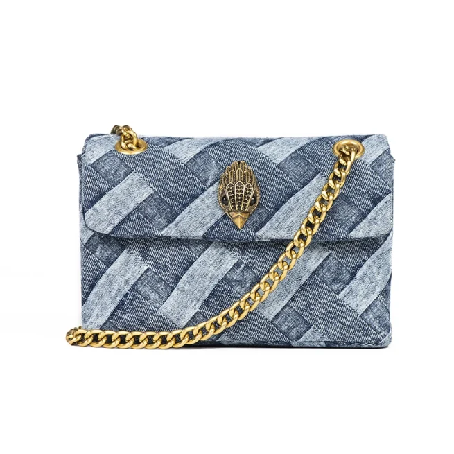 Fanshion-Wash Denim Women's Bag, Weave Printing Handbag, Cross Body Joints, Patchwork