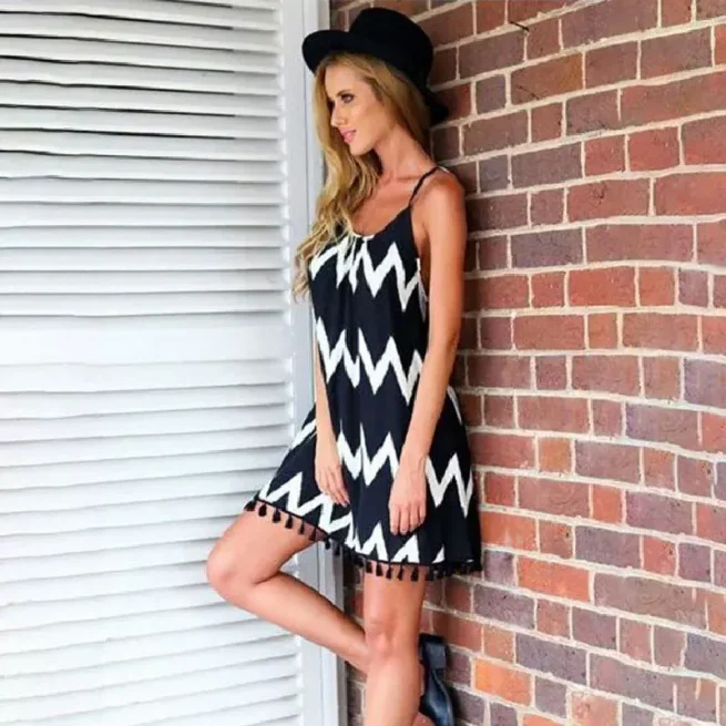Wave Pattern Tassel Camisole Dress, Modern Summer Dress, New