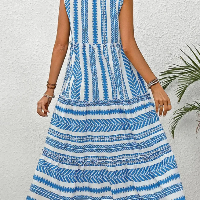 Women's Sleeveless Printed Bohemian Dress Mid-length V-neck Loose Casual Comfortable Holiday Spring Summer Dress