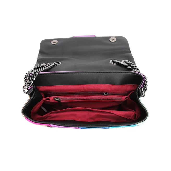 Women's Spliced Bag, Crossbody Bag, Shoulder Bag, Wave Pattern, Eagle Icon, Head on Front Joint, Rainbow Colorful Patchwork