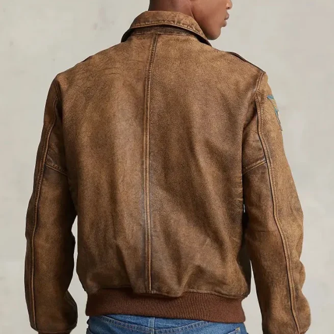 Men's Distressed Brown Calfskin Leather Jacket,Custom Short Coats,Classic,Elegant,Spring and Autumn,New Products