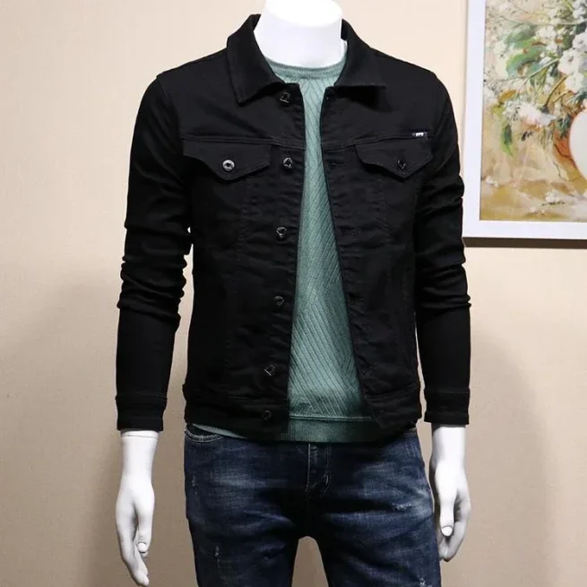 Men's Slim Fit Button Down Denim Jacket,Men's Denim Coats,Black Stylish Jacket,Original Coats,High Quality,Cheap Price,Winter,Autumn,2024