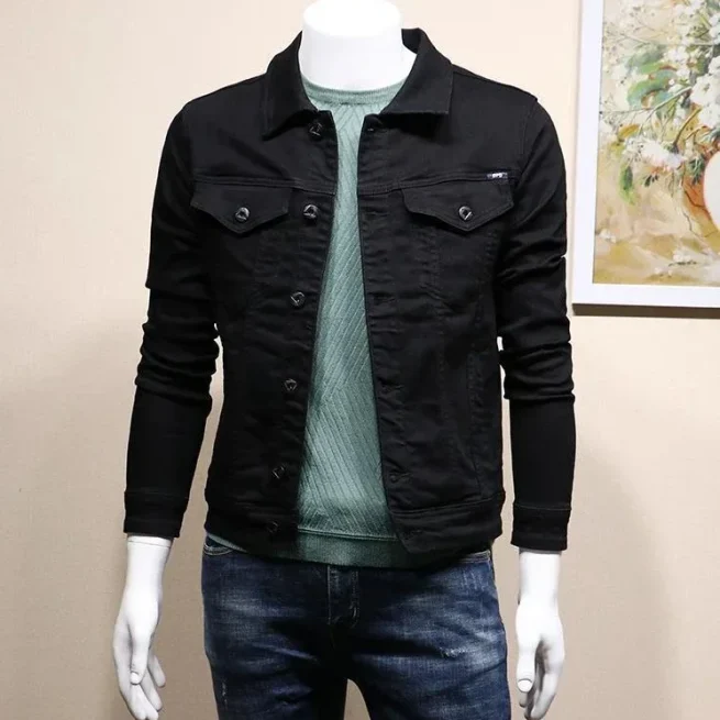 Men's Slim Fit Button Down Denim Jacket,Men's Denim Coats,Black Stylish Jacket,Original Coats,High Quality,Cheap Price,Winter,Autumn,2024
