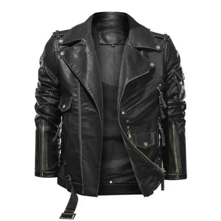 Men's PU Leather Jacket, Men's Faux Leather Coats, Zipper Pockets, Outwear, Winter, Autumn, Fashion