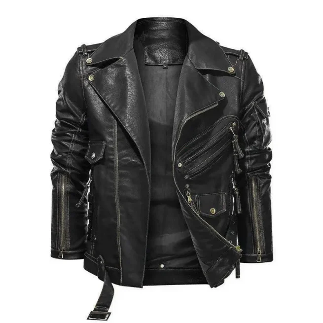 Men's PU Leather Jacket, Men's Faux Leather Coats, Zipper Pockets, Outwear, Winter, Autumn, Fashion