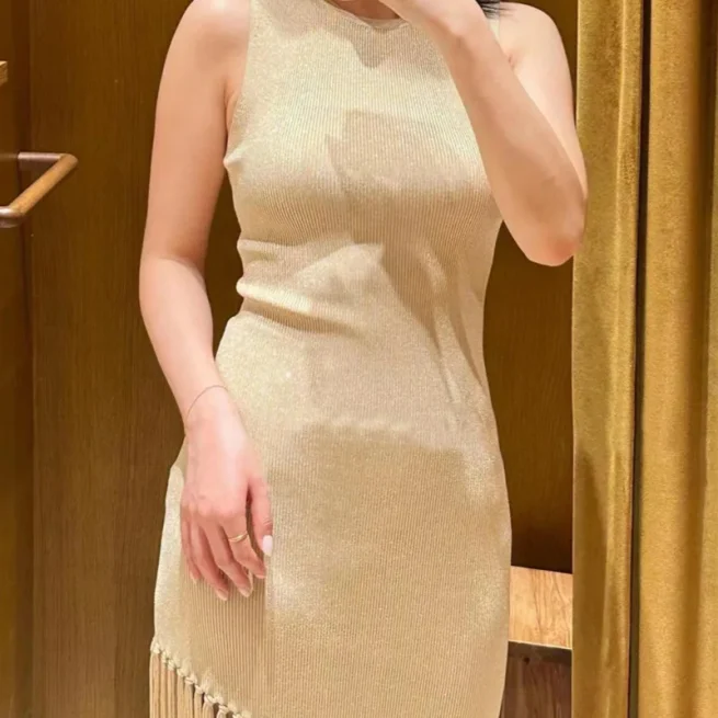 Women Irregular Knitted Midi Dress, Sleeveless Bodycon O-Neck Slim Casual Beach Party Elegant Summer Dress