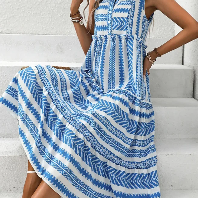 Women's Sleeveless Printed Bohemian Dress Mid-length V-neck Loose Casual Comfortable Holiday Spring Summer Dress