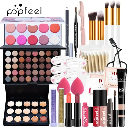 28pcs Women Makeup Set Eyeshadow Lipstick Eyebrow Concealer Powder Brush Complete Beginner Student Female