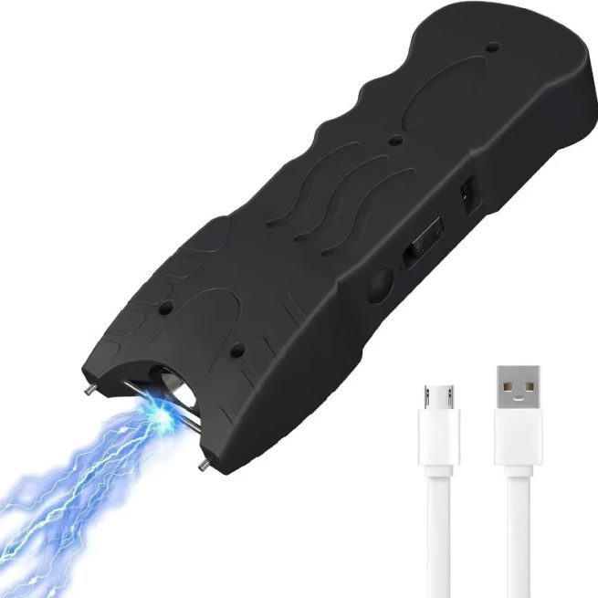 Women Safety Defense Black Stun Gun Rechargeable LED Flashlight