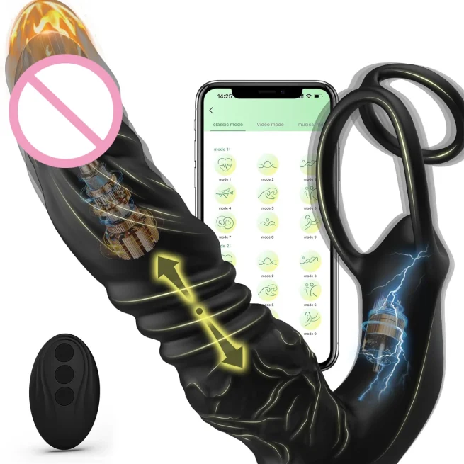 APP Control Men Prostate Massage with Dual Silicone Cock Ring Anal