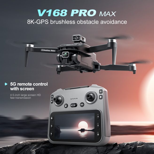V168 PRO Max GPS Drone 8K Professional HD Dual Camera Screen 360°