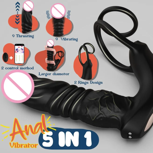 APP Control Men Prostate Massage with Dual Silicone Cock Ring Anal